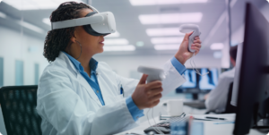 a person in the pharmaceutical industry using VR headset
