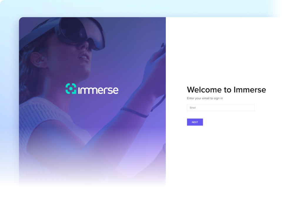 Immerse platform welcome screen